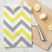 Geel, Donkergrijs Wit Groot Chevron ZigZag Patroon Theedoek (Quarter Fold)
