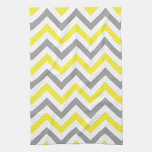 Geel, Donkergrijs Wit Groot Chevron ZigZag Patroon Theedoek