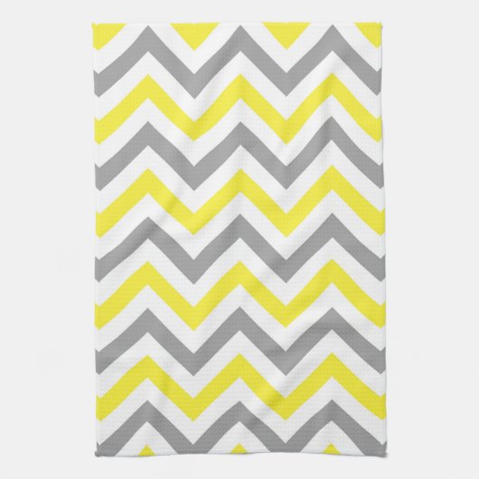 Geel, Donkergrijs Wit Groot Chevron ZigZag Patroon Theedoek (Verticaal)