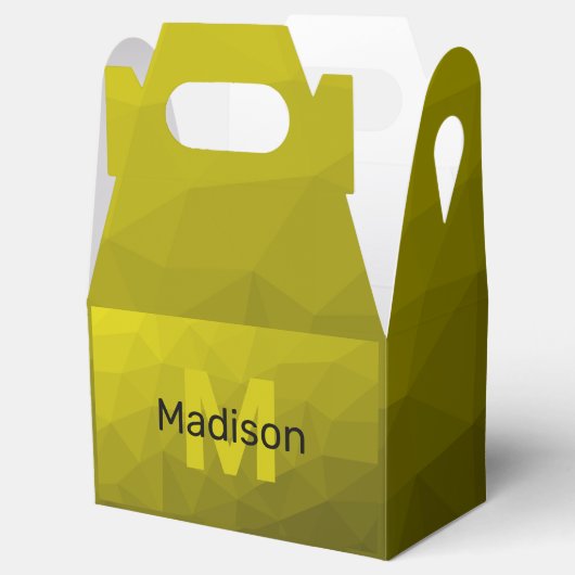 Geel donkerombre geometrisch maaspatroon Monogram Bedankdoosjes (Geopend)