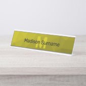 Geel donkerombre geometrisch maaspatroon Monogram Bureau Naambordje (Voorkant)
