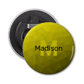 Geel donkerombre geometrisch maaspatroon Monogram Button Flesopener (Voorkant)
