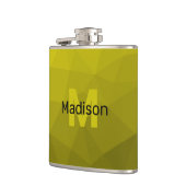 Geel donkerombre geometrisch maaspatroon Monogram Heupfles (Links)