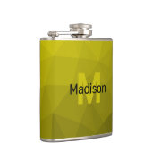 Geel donkerombre geometrisch maaspatroon Monogram Heupfles (Rechts)