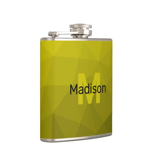 Geel donkerombre geometrisch maaspatroon Monogram Heupfles (Rechts)