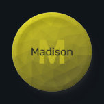 Geel donkerombre geometrisch maaspatroon Monogram Papieren Bordje<br><div class="desc">Monogram personaliseer met uw douane initiaal en naam. Geel goudvormig maaspatroon met de gradiënt. Driehoekgeometrische mazen met licht donkergele goudkleurige grijpgradiënt. patroon,  ombre,  mesh,  mesh,  driehoeken,  geometrie,  geometrisch,  gradiënt,  cool,  driehoek,  helder,  patroon,  digitaal,  geel,  goud,  zwart</div>