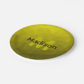 Geel donkerombre geometrisch maaspatroon Monogram Papieren Bordje (Gekanteld)