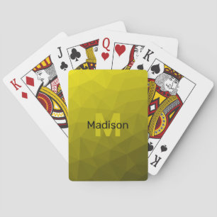 Geel donkerombre geometrisch maaspatroon Monogram Pokerkaarten