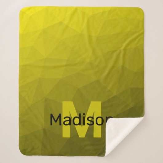 Geel donkerombre geometrisch maaspatroon Monogram Sherpa Deken (Voorkant)