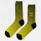 Geel donkerombre geometrisch maaspatroon Monogram Sokken (Links)