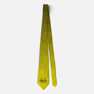 Geel donkerombre geometrisch maaspatroon Monogram Stropdas