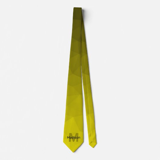 Geel donkerombre geometrisch maaspatroon Monogram Stropdas (Voorkant)