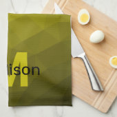 Geel donkerombre geometrisch maaspatroon Monogram Theedoek (Quarter Fold)