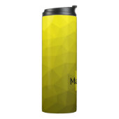 Geel donkerombre geometrisch maaspatroon Monogram Thermosbeker (Gedraaid links)
