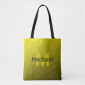Geel donkerombre geometrisch maaspatroon Monogram Tote Bag (Voorkant)