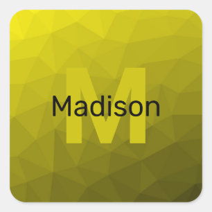 Geel donkerombre geometrisch maaspatroon Monogram Vierkante Sticker