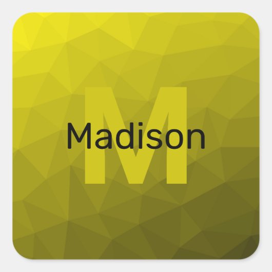 Geel donkerombre geometrisch maaspatroon Monogram Vierkante Sticker (Voorkant)