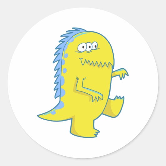 geel driekleurig dinomonster ronde sticker (Voorkant)