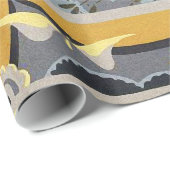 GEEL DRUKSTROMEN VOOR BLAUW, BUTTERFLIES, PLANTAAR CADEAUPAPIER (Rol Hoek)