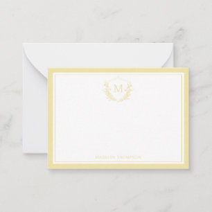 Geel Dubbele Rand Bloemkam Classic Monogram Notitiekaartje
