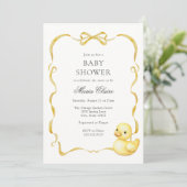 Geel Ducky en linten Baby shower Kaart (Staand voorkant)