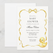 Geel Ducky en linten Baby shower Kaart (Voorkant / Achterkant)