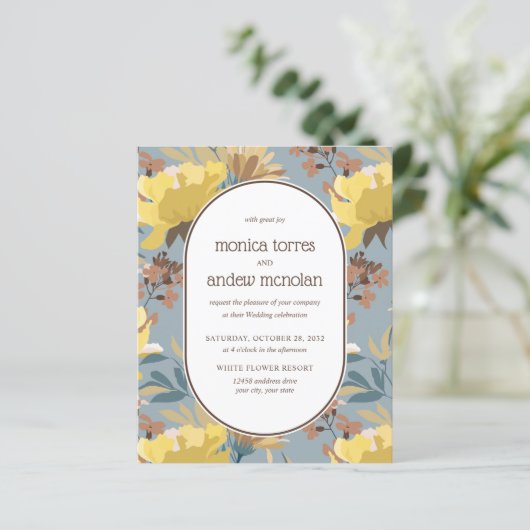 Geel Dusky Blue Brown Florals Vintage Wedding (Staand voorkant)