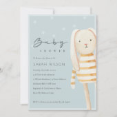 Geel Dusky Blue Gray Bunny Baby shower Invite Bedankkaart (Voorkant)