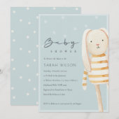 Geel Dusky Blue Gray Bunny Baby shower Invite Bedankkaart (Voorkant / Achterkant)