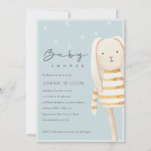 Geel Dusky Blue Gray Bunny Baby shower Invite