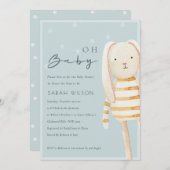 Geel Dusky Blue Gray Bunny Oh Baby shower Invite Bedankkaart (Voorkant / Achterkant)
