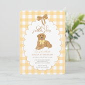Geel Een Gouden Jaar Puppy Eerste Verjaardagsfeest Kaart (Staand voorkant)