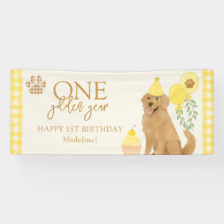 Geel Een Gouden Jaar Retriever Puppy Verjaardag Spandoek