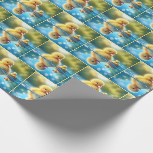 Geel eendje in een roeiboot cadeaupapier (Hoek)