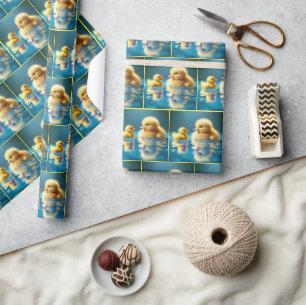 Geel eendje met een Speelgoed-rubberen eend Cadeaupapier