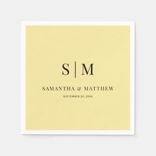 Geel Eenvoudig Elegant Paar Initialen bruiloft Servet (Voorkant)