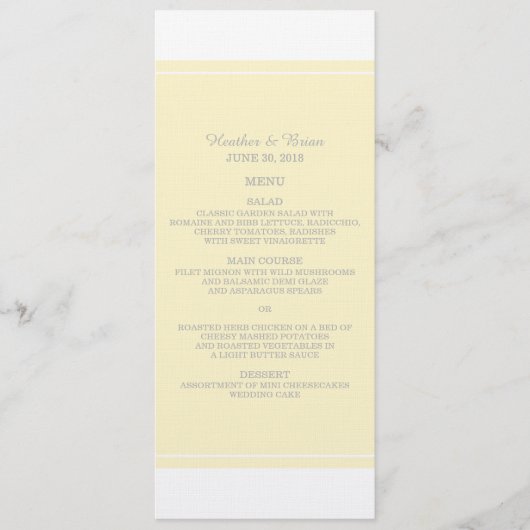 Geel Eenvoudig Elegant Weddenschap Menu (Voorkant)