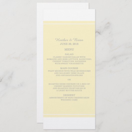 Geel Eenvoudig Elegant Weddenschap Menu (Voorkant / Achterkant)
