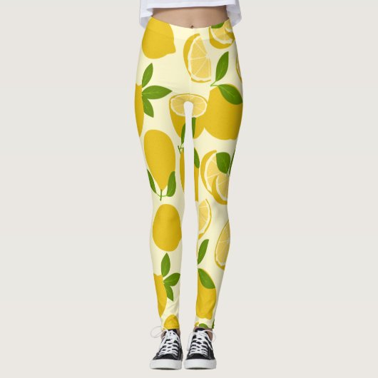 Geel eenvoudig lemonpatroonleggen leggings (Voorkant)