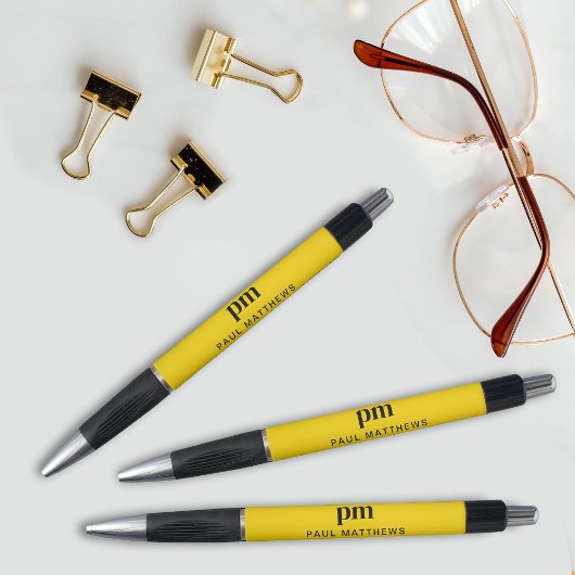 Geel Eenvoudig Modern Professioneel Monogram Naam Pen