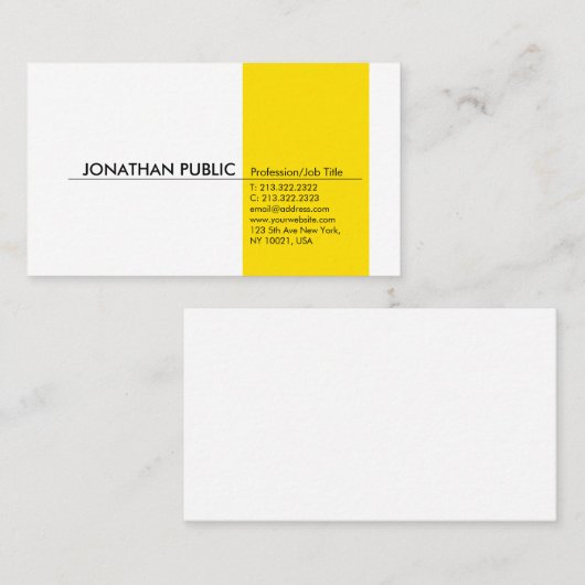 Geel, eenvoudig wit, modern, elegant visitekaartje (Voorkant / Achterkant)