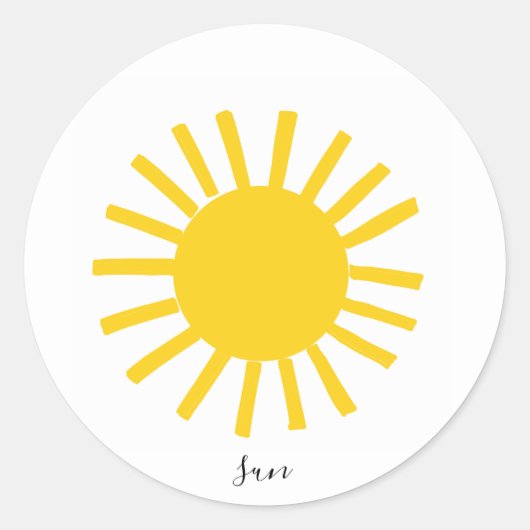 Geel Eenvoudig Zon Ronde Sticker (Voorkant)