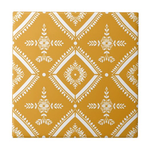 Geel Eenvoudige Indische Geometrische Elegante Rus Tegeltje (Voorkant)