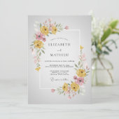 Geel Elegant Bloesem Bruiloft Kaart (Staand voorkant)