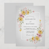 Geel Elegant Bloesem Bruiloft Kaart (Voorkant / Achterkant)