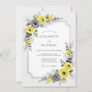 Geel Elegant Botanisch Huwelijk Kaart