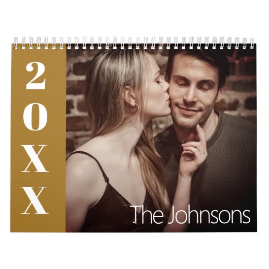 Geel Elegant & Modern 2024 Familie Aangepaste Foto Kalender (Hoes)