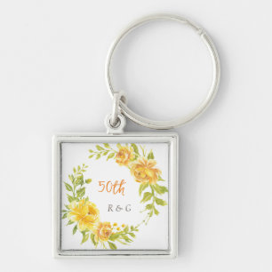 Geel Elegant Monogram 50e bruiloft Jubileum Sleutelhanger