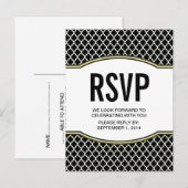 Geel Elegant Quatrefoil RSVP Briefkaart (Voorkant / Achterkant)