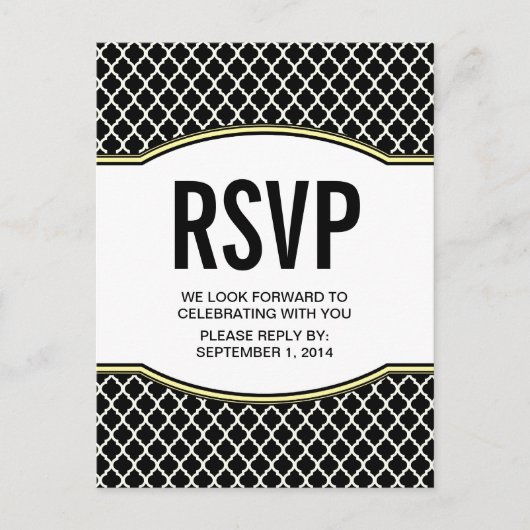 Geel Elegant Quatrefoil RSVP Briefkaart (Voorkant)